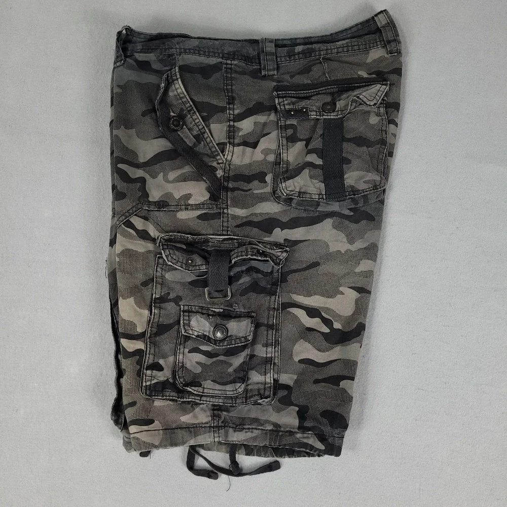Nick Danger Cargo Shorts Mens 32 Grey Camo Tactical Relaxed Cotton Utility